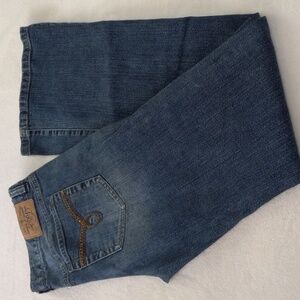 Roxy Vintage Y2K Flare Leg Blue Jeans with Rhinestone Pockets